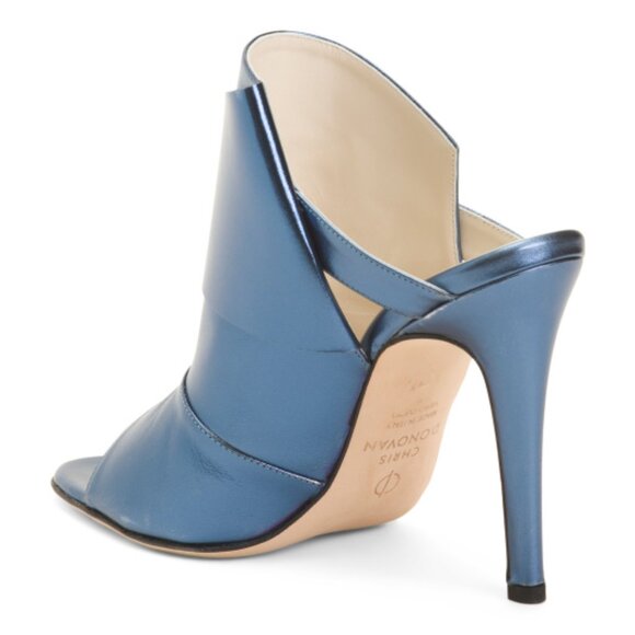 NEW CHRIS DONOVAN Made In Italy Leather Pegasi Heeled Mules in lazuli 1225 18t9 - Picture 6 of 10